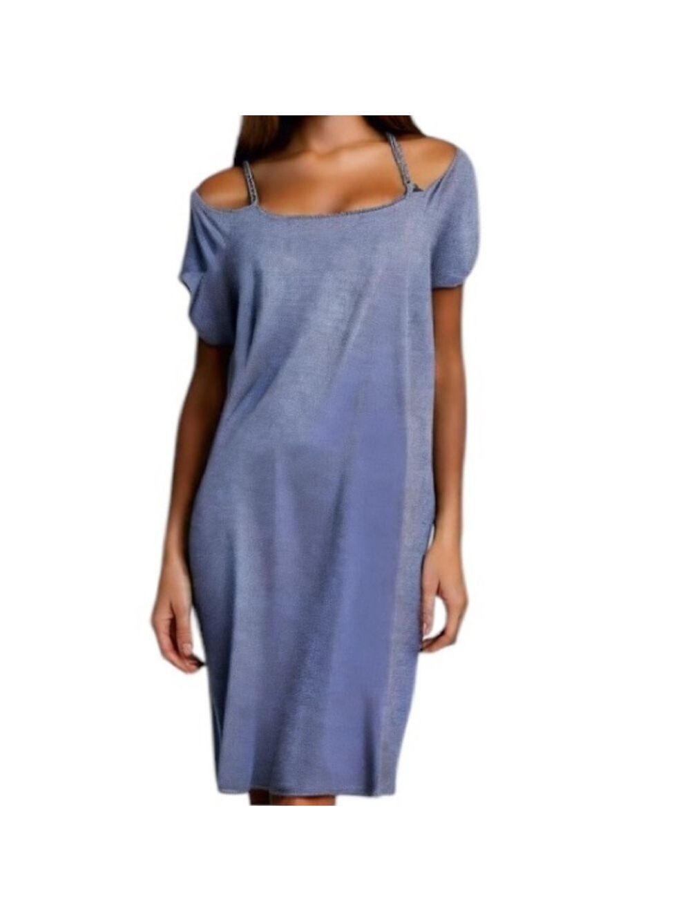 Michael Kors Cold Shoulder Purple and White Ditsy Floral Shift Dress Size L